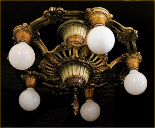 Title: Antique Lighting Wisconsin - Description: Five light Markel light fixture from Harris House Antique Lighting shipped to Wisconsin