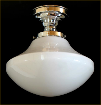 Title: 1930s chrome flush mount schoolhouse ceiling fixture - Description: Annapolis Royal Arts and Crafts Home Renovation