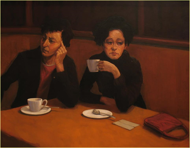 Title: Annapolis Royal Artist Michael Hames - Description: Eyes for Others, painting of a bored couple, oilon canvas by Canaidian figurative artist Michael Hames